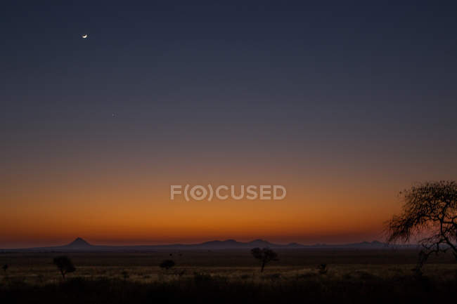 Bellissimo cielo colorato di notte nel Parco Nazionale di Tarangire, Tanzania, Africa — Foto stock
