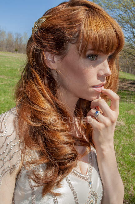Portrait of red headed bride — Stock Photo