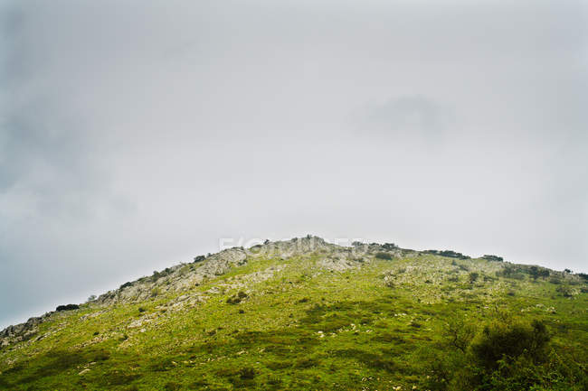 Montagna con erba verde e cielo nuvoloso in Andalusia, Spagna — Foto stock