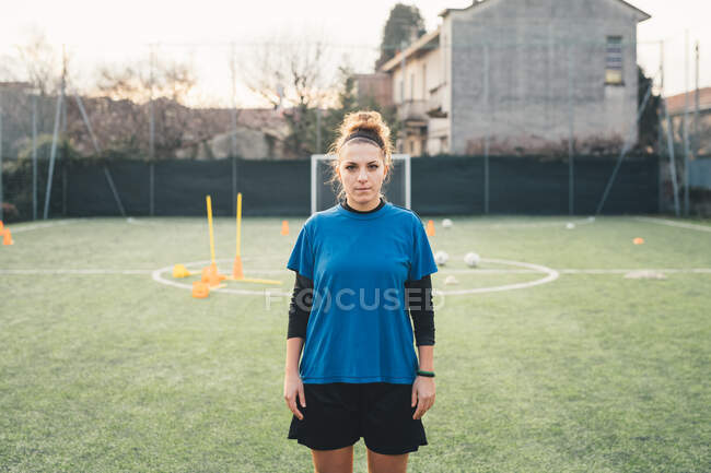 Portrait of female football player — Stock Photo