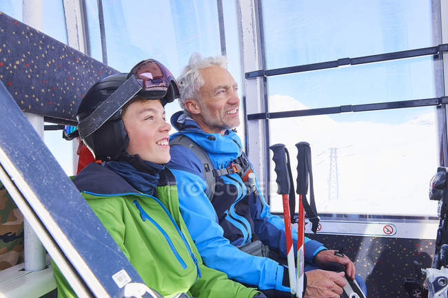 Father and son in cable car, Hintertux, Tirol, Austria — Stock Photo