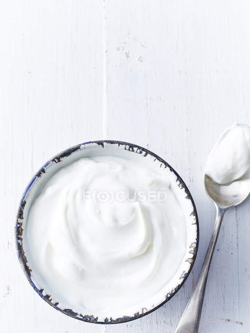 Low fat greek yogurt, high angle view — Stock Photo