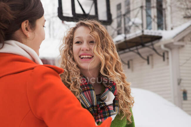 Teenage girls outside in the snow — Stock Photo