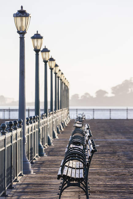 View along empty Pier 7, The Embarcadero, San Francisco, California, USA during the Corona virus crisis.. — Stock Photo