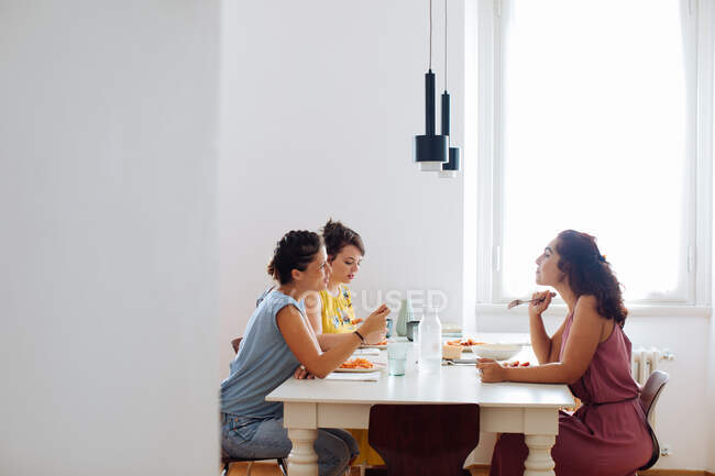 Freunde genießen Mittagessen zu Hause — Stockfoto