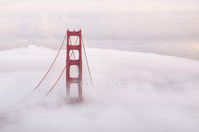 Golden Gate Bridge in fog, San Francisco, California, Estados Unidos - foto de stock