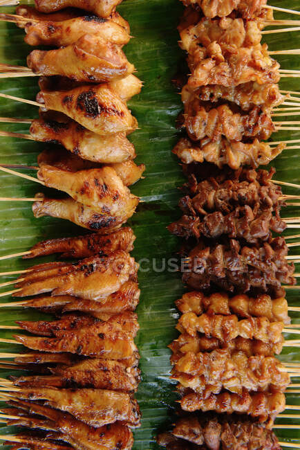 Fresh chicken sticks in street market, Bangkok, Thailand — Stock Photo