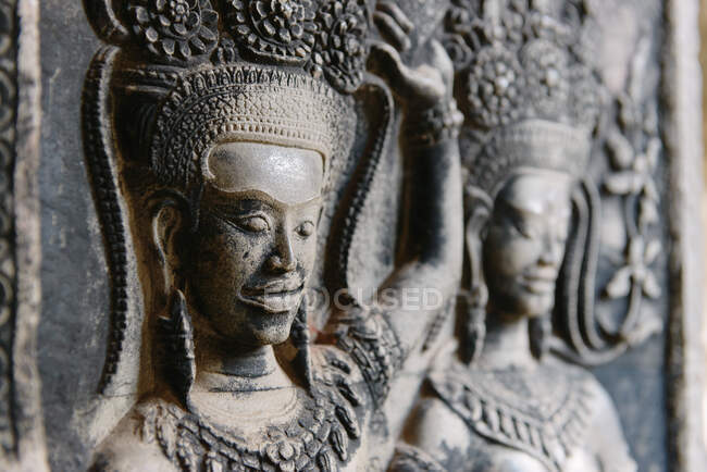 Escultura en relieve, Angkor Wat temple, Angkor Wat Complex, Siem Reap, Camboya - foto de stock