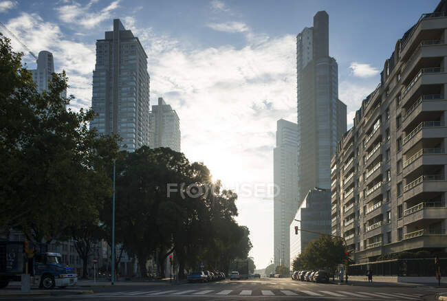View of skyline at dawn, Puerto Madero, Buenos Aires, Argentina — Stock Photo