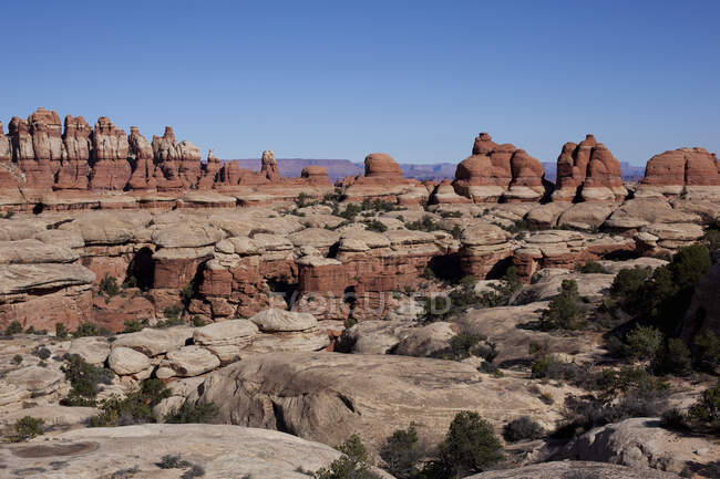 Vue des formations rocheuses et rocheuses, parc national des Canyonlands, Utah, États-Unis — Photo de stock