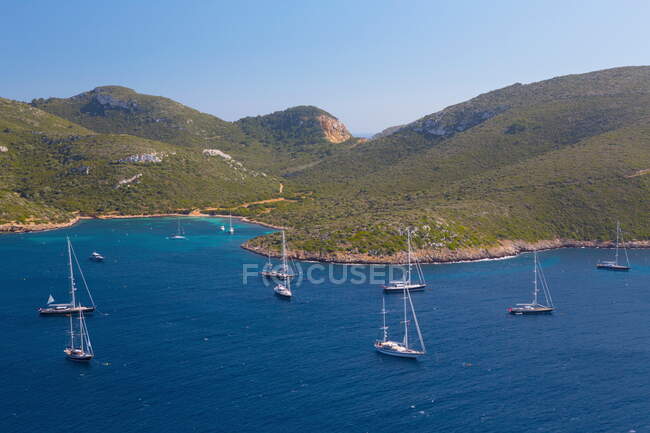 View of yachts and sea, Cabrera National Park, Cabrera, Balearic Islands, Spain — Stock Photo