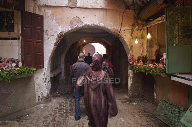 Butcher shops in souk, old city, Marrakech, Morocco — Stock Photo