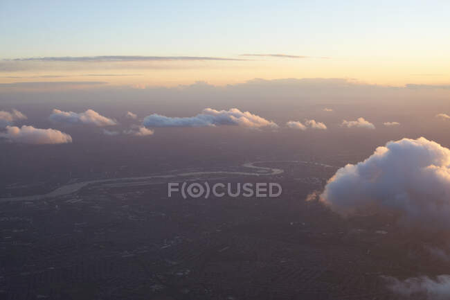 View from airplane of Isle of Dogs, London, UK — Stock Photo