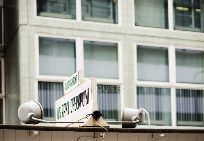 Close up view of signage at Checkpoint Charlie, Berlin, German — Stock Photo