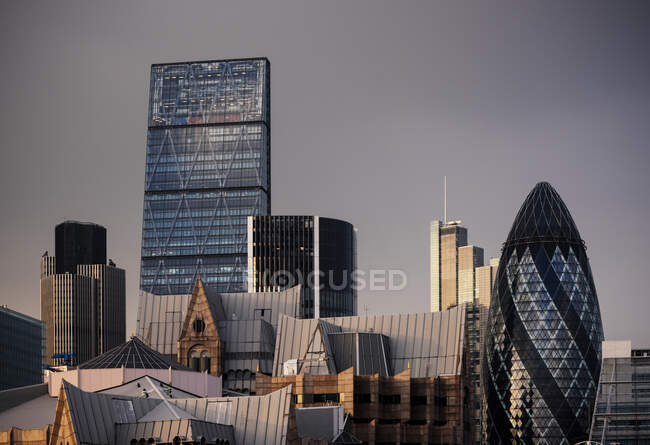 Skyline with the Cheesegrater and Gherkin buildings, London, UK — Stock Photo