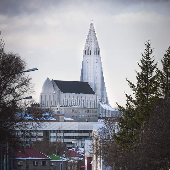 Vista de Hallgrimskirkja, Reikiavik, Islandia - foto de stock