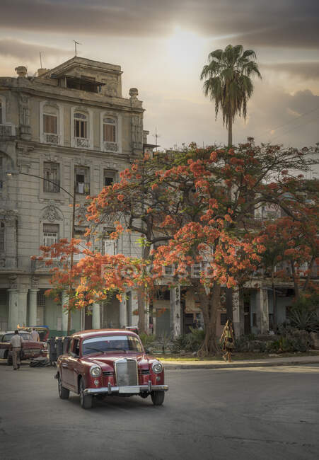 Voiture vintage rouge dans Old Havana street, Havana, Cuba — Photo de stock