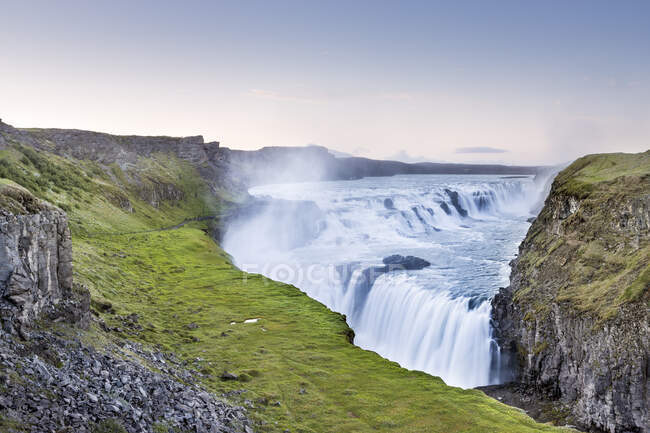 Gullfoss waterfall and volcanic landscape, Hvata river — Stock Photo