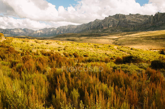 Vista del valle y las montañas en el Parque Nacional Andringitra, Madag - foto de stock