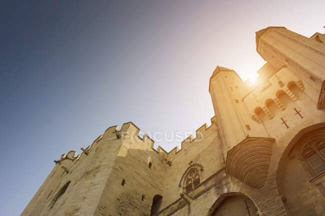 Vista ad angolo basso del Palazzo dei Papi, Avignone, Provenza, Francia — Foto stock