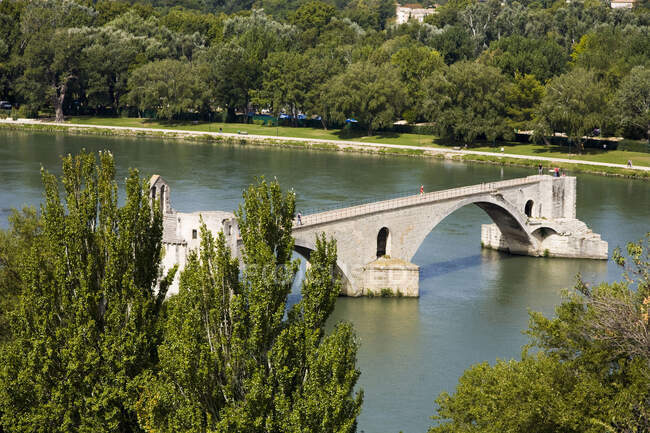 High angle view of river Rhone and Pont Saint-Benezet — Stock Photo