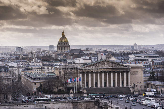 High angle cityscape over Paris, France — Stock Photo