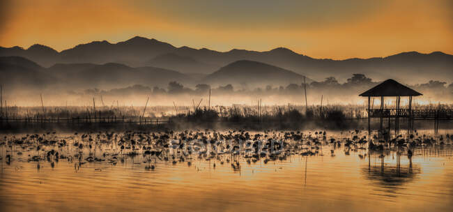 Lago Inle al crepuscolo, Stato Shan, Myanmar — Foto stock