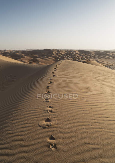 Footprints on giant sand dune in the Empty Quarter Desert — Stock Photo