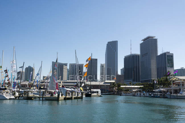 Bayside marina and Miami skyline, Downtown Miami, Miami, Florida — стокове фото