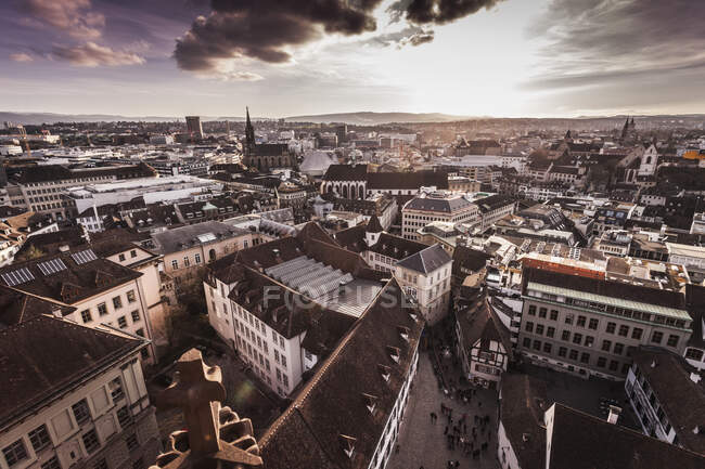 Vue en angle élevé de la ville de Bâle, Suisse — Photo de stock