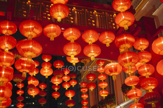 Lanternas de papel vermelho, Hong Kong, China — Fotografia de Stock