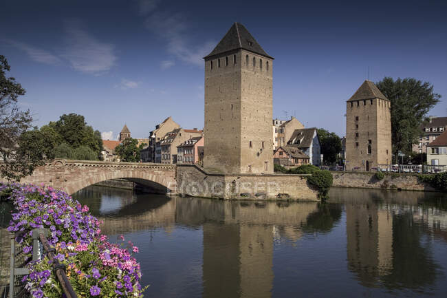 Old canals and bridge, Strasbourg, France — Stock Photo