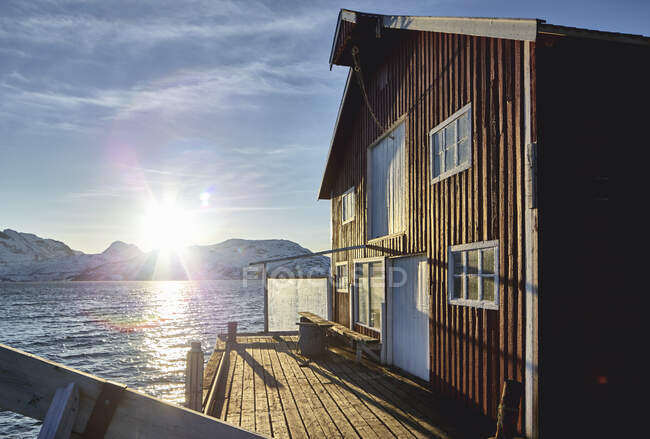 Armazém dos pescadores, Tromso, Nordland, Noruega — Fotografia de Stock