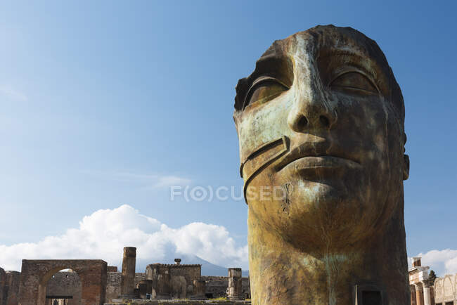 Remains of sculptured face at Pompeii, Campania, Italy — Stock Photo