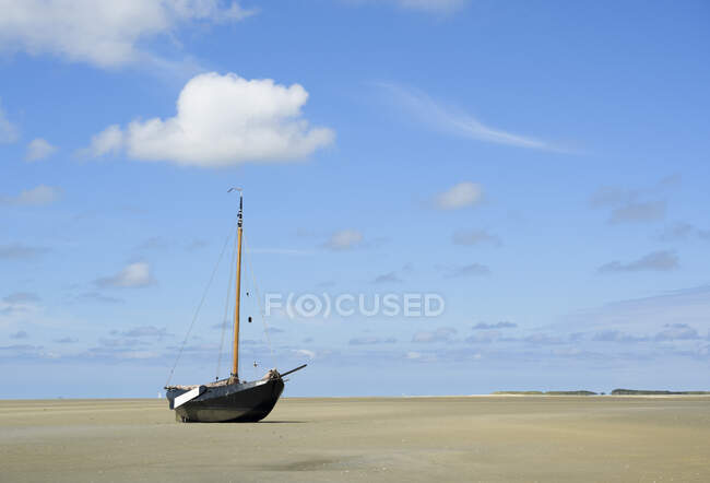 A Flatbottom sailing ship is beached on the Noordsvaarder nature — Stock Photo