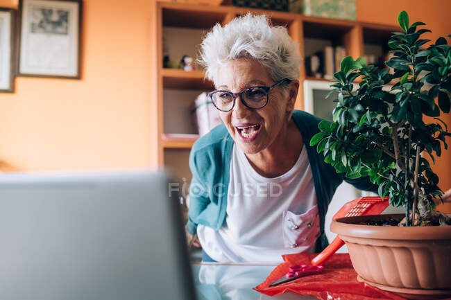 Woman on video call at home — Stock Photo