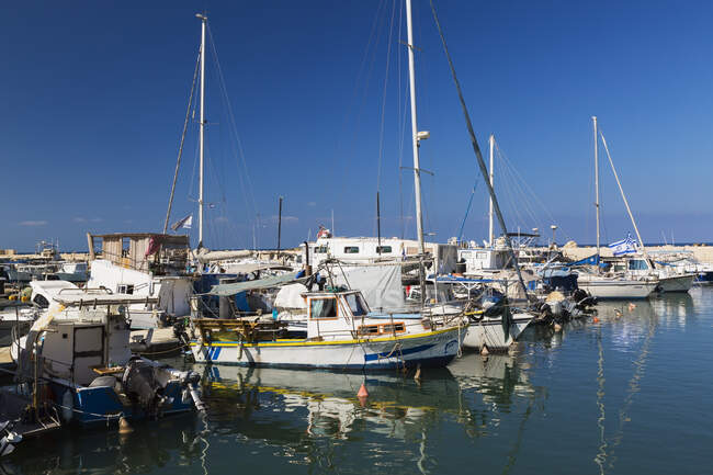 Docked fishing boats, Jaffa port, Israel — Stock Photo