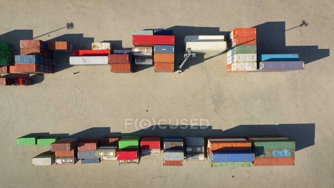 Containers stored in a terminal, bordering the IJsselmeer lake, — Stock Photo