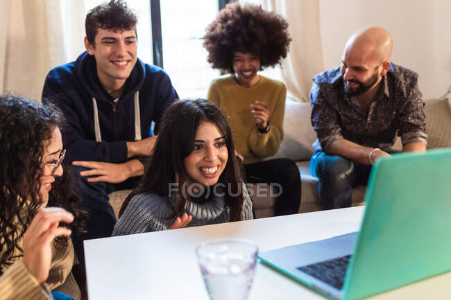 Friends on video call on laptop — Stock Photo