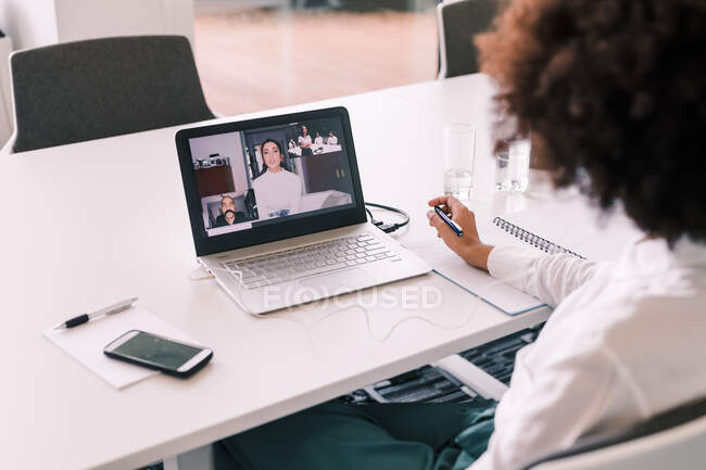 Businesswoman using laptop for video call — Stock Photo