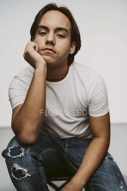 Studio portrait of teenage boy, close-up view — Stock Photo