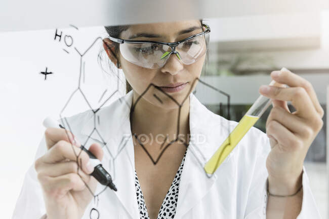Alemania, Baviera, Múnich, científica femenina trabajando en laboratorio - foto de stock