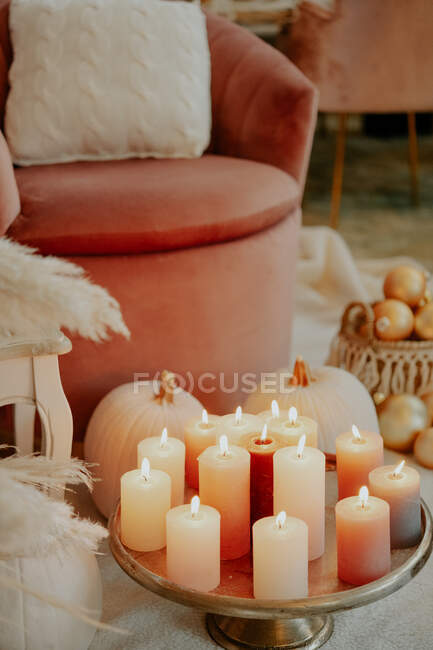 Italy, Tuscany, Arezzo, Lit candles on tray — Stock Photo