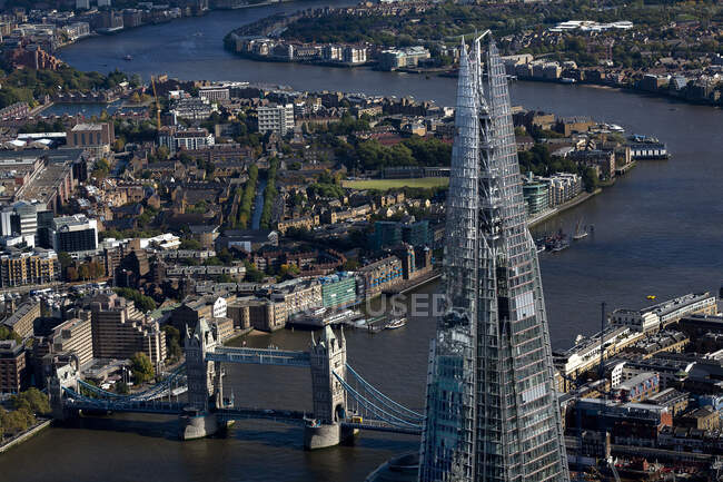 UK, London, Aerial view of the Shard and Tower Bridge — стокове фото