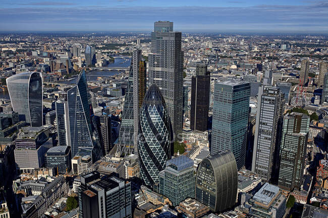 Regno Unito, Londra, Vista ad alto angolo dei grattacieli della City of London — Foto stock