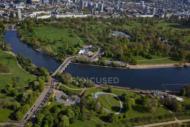 UK, London, Aerial view of Hyde Park and the Serpentine — стокове фото