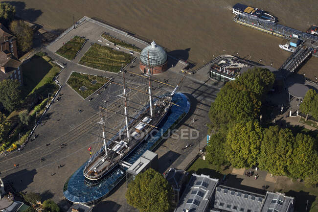 UK, London, Aerial view of Cutty Sark in Greenwich — стокове фото