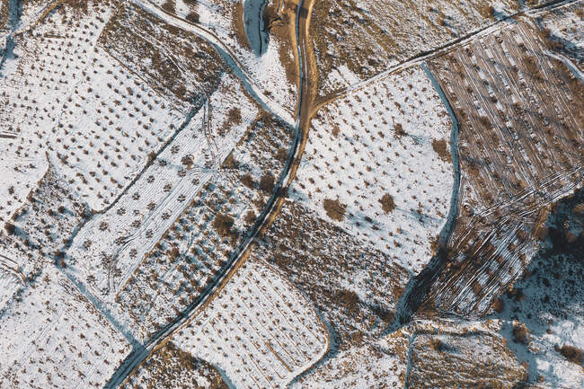Türkei, Kappadokien, Luftaufnahme von schneebedeckten Feldern — Stockfoto
