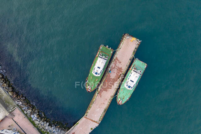 Turkey, Istanbul, Overhead view of boats moored at pier at Kadikoy district — Stock Photo