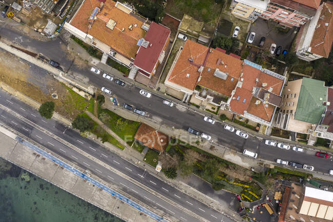 Turquia, Istambul, Vista aérea da construção e estrada costeira — Fotografia de Stock